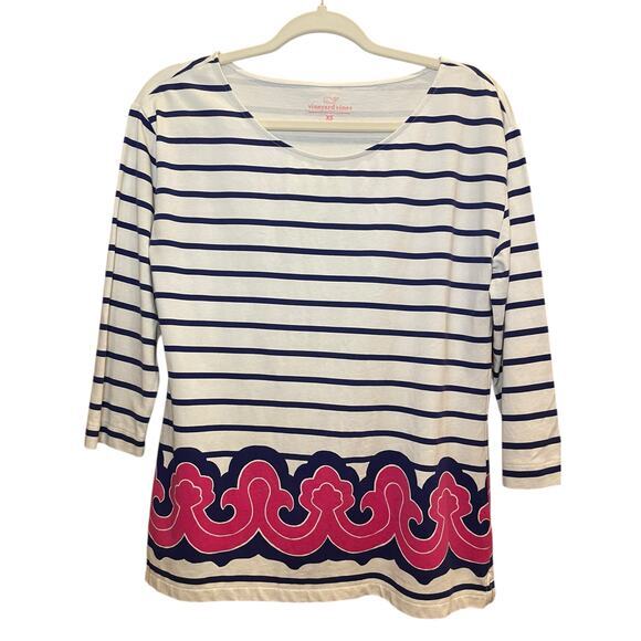 Vineyard Vines Women XS Tunic Blouse Fisherman Core Nautical Preppy Pink & Navy - Picture 6 of 13